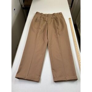 LL Bean Comfort Waist Khaki Tan Pleated Cotton Pants Size 36